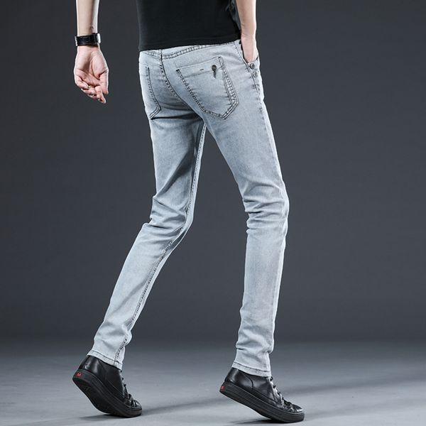

spring and autumn men's jeans solid color micro-elastic classic jeans men straight slim fashion denim trousers male 2021new x0621, Blue