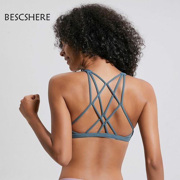 

gym clothing bescshere cross straps sports bra women wireless yoga fitness padded push up crop activewear xs-xl, White;black