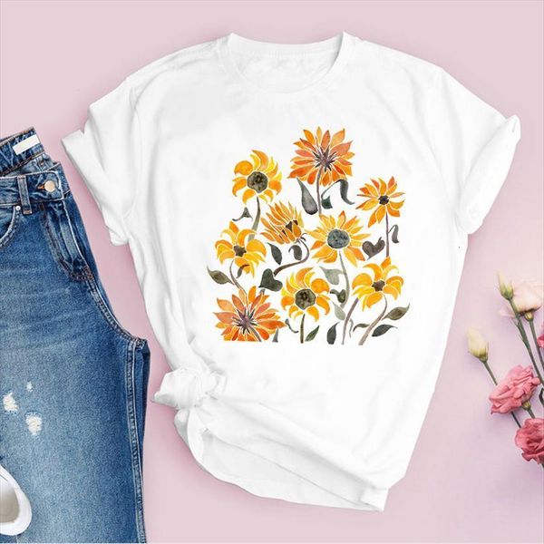 

graphic flower floral sunflower womens t shirt short sleeve fashion cute 90s tees print clothing female, White