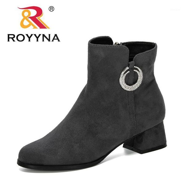 

boots royyna 2021 designers woman autumn winter shoes women block heel flock short ankle lady casual comfortable1, Black