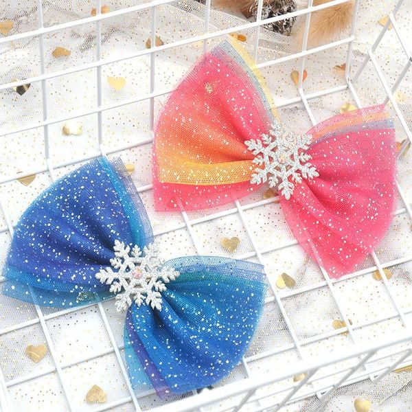 

hair accessories 2pcs girls baby ice and snow gradient mesh bow hairpin snowflake princess, Slivery;white