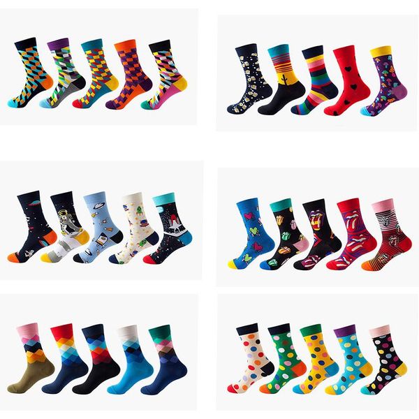 

men's socks 5 pairs men's women's woman male basketball cycling hip hop fun anime skateboard cotton lot luxury skater tie dye, Black