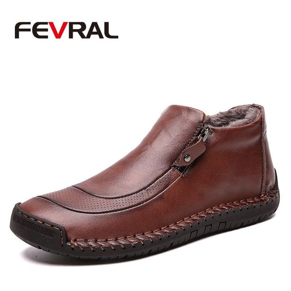 

boots fevral autumn winter men shoes men's leather working ankle man warm snow comfortable casual, Black