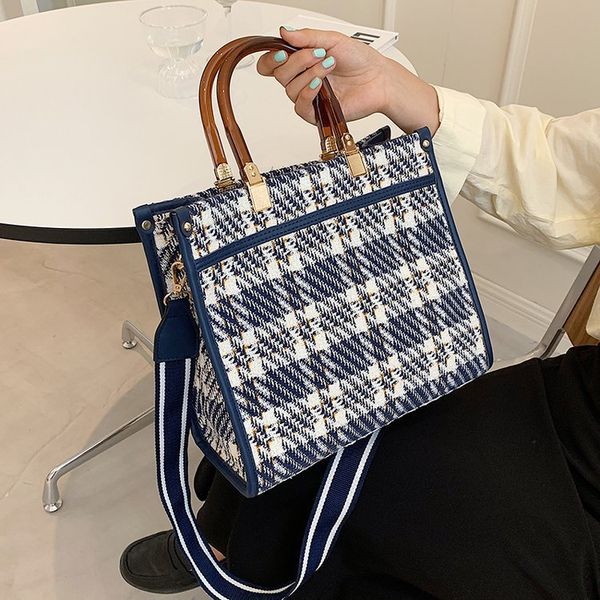

tote women's 2021 new canvas underarm plaid handbag wide shoulder strap one shoulder messenger bag
