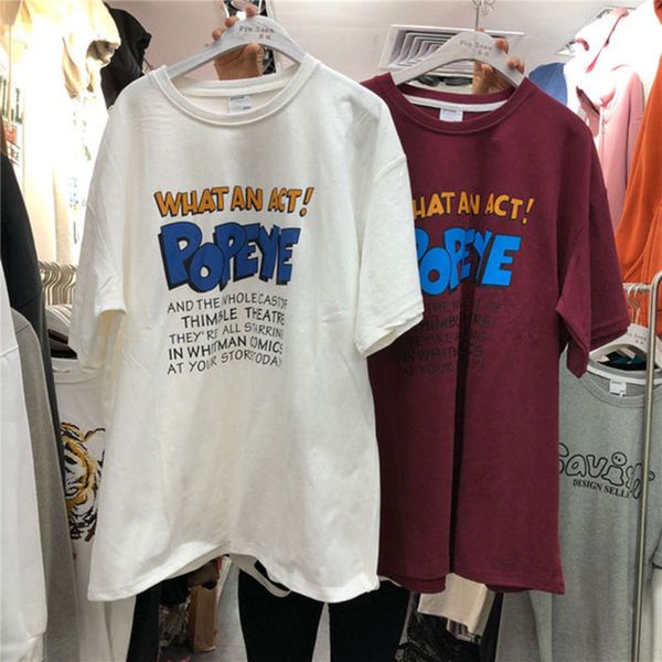 

women's t-shirt short female 2021 summer dress korean ulzzang net red round neck casual loose large size half sleeve vjo4, White