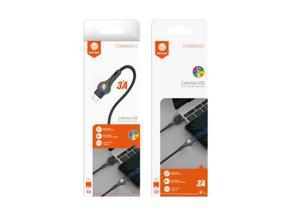 VIPFAN быстрая зарядка кабелей 7-цветной света нейлоновая оплетка типа C USB Micro мобильный телефон кабель для Huawei Samsung Xiaomi CB-X8