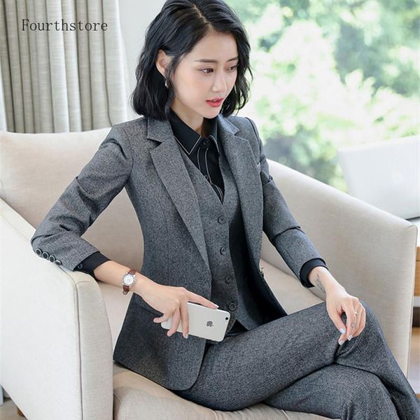 

women's two piece pants office lady work pant suits women 2 set business uniform autumn winter 2021 formal black and grey trousers blaz, White