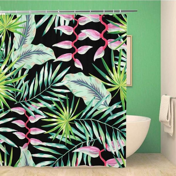

shower curtains bathroom curtain green palm leaves and pink heliconia flower tropical jungle 72x72 inches waterproof bath set