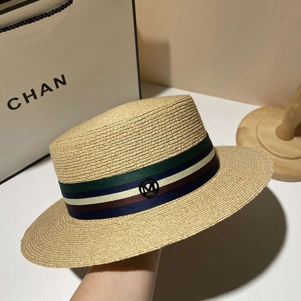 

lafite grass m standard hand woven flat summer protection and shade breathable simple fashion sun hat, Blue;gray