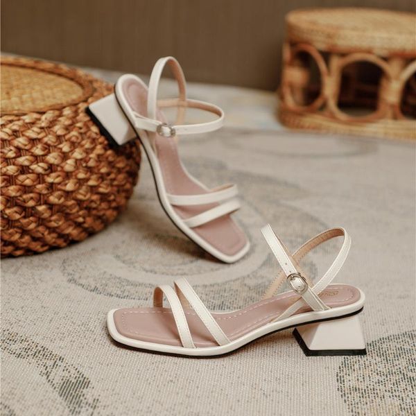 

sandals female sandal buckle strap med women's low shoes clear heels all-match girls medium low-heeled 2021 flat beige comfort block pu, Black