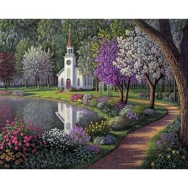 

paintings oil painting landscape church coloring handmade drawing diy craft kits for adults picture by number frame on canvas home decor