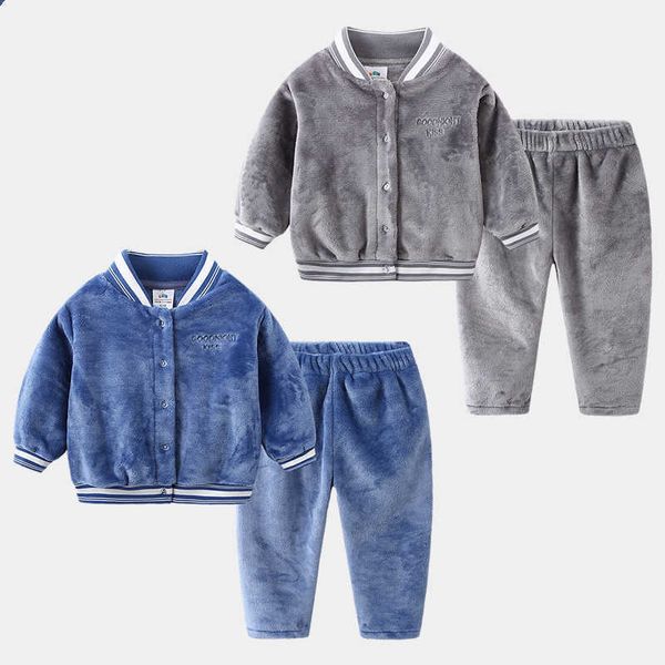 Inverno caldo 2 3 4 5 6 7 8 9 10 anni Plus Tuta da notte ispessita in velluto Top + Pantaloni per bambini Pigiama per neonati 2 pezzi Set 210529