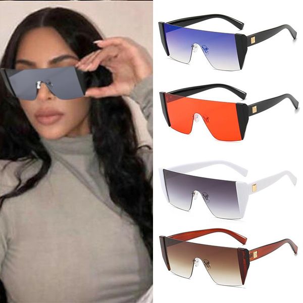 

sunglasses one-piece square-frame personalized metal frame wild large-frame glasses óculos de grau feminino, White;black