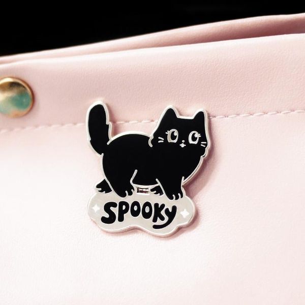 

pins, brooches kawaii spooky black cats hard enamel pins cute cartoon animals kitty brooch fashion metal lapel badge jewelry year's gif, Gray