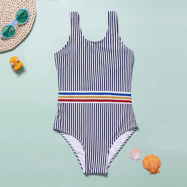 

born baby girls siamese swimsuit backless stripe summer swimming sleeveless kids women's for 2021 one-pieces, Black