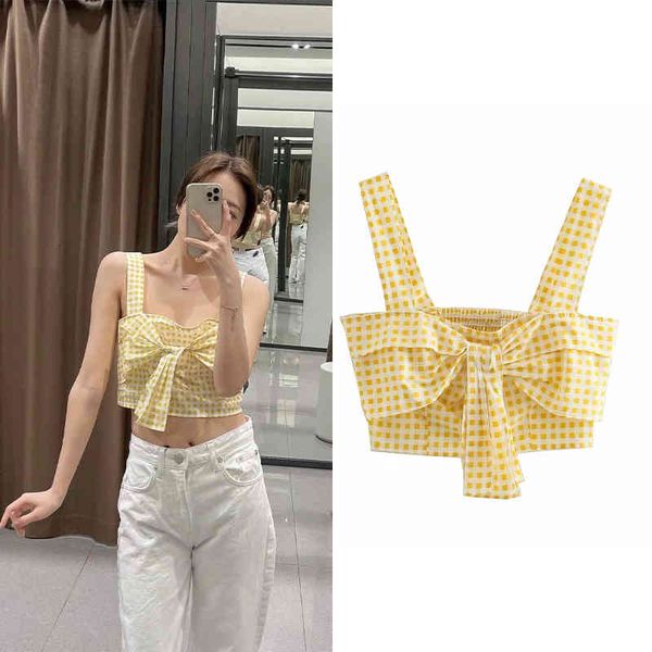 

women's t-shirt 2021 fashion spring ladies plaid print sling waist slimming short paragraph streetwear d28e, White
