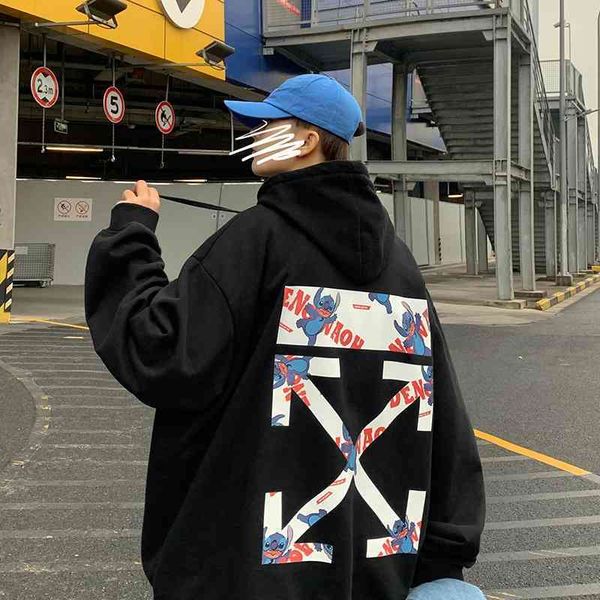

korean plush hoodie men's spring and autumn chaopai high street loose coat casual student, Black