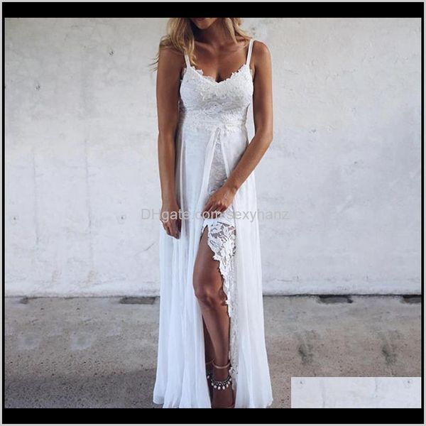 

womens clothing apparel drop delivery 2021 bkld women summer split white spaghetti strap dress casual vneck beach elegant embroidered dr, Black;gray