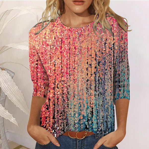 

women's blouses & shirts 2021 fashion tie dye printed mid-length sleeves crew-neck casual loose tee blusas y camisas, White