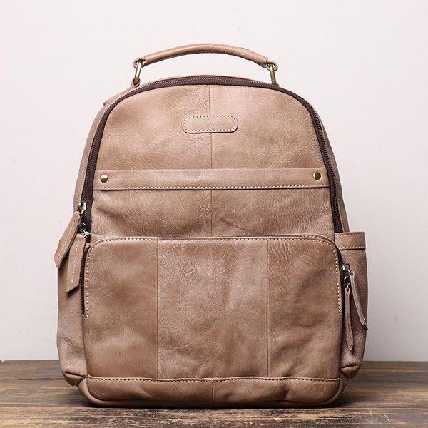 

backpack fashion genuine leather male mountaineering multifunction soft real college student schoolbag