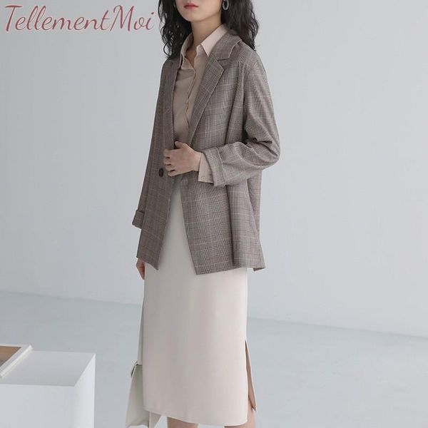 

women's suits & blazers plaid women blazer vintage coats notched collar long sleeve jacket outerwear office ladies casual high quality, White;black