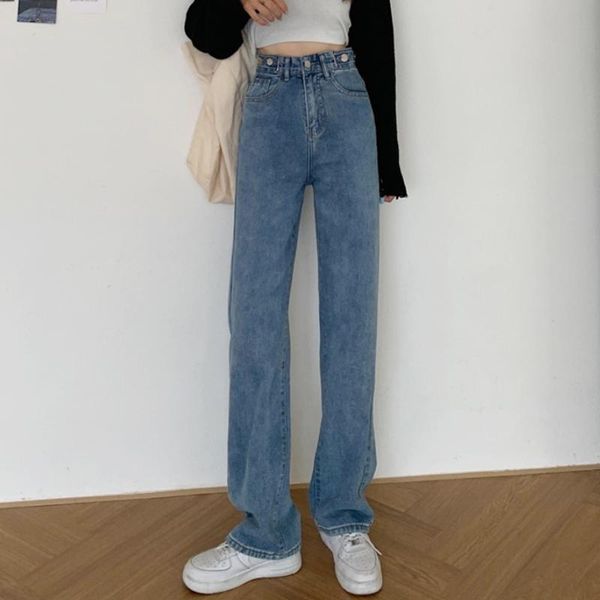 

women's jeans women autumn 2021 korean fashion all-match high-waisted straight loose wide-leg casual pants, Blue