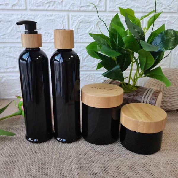 

storage bottles & jars bamboo cosmetic 200ml 100ml empty black plastic bottle with spray cap lotion serum lids 259g 150g