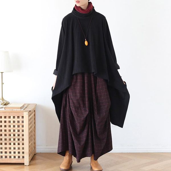 

women's hoodies & sweatshirts johnature women turtleneck pullover irregular autumn clothes 2021 polyester original casual, Black