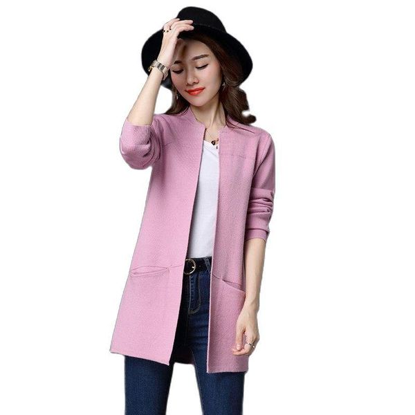 

women's knits & tees overcoat 2021 autumn women coat cardigans sweater v neck solid loose knitwear long sleeve casual knitted cardigan, White