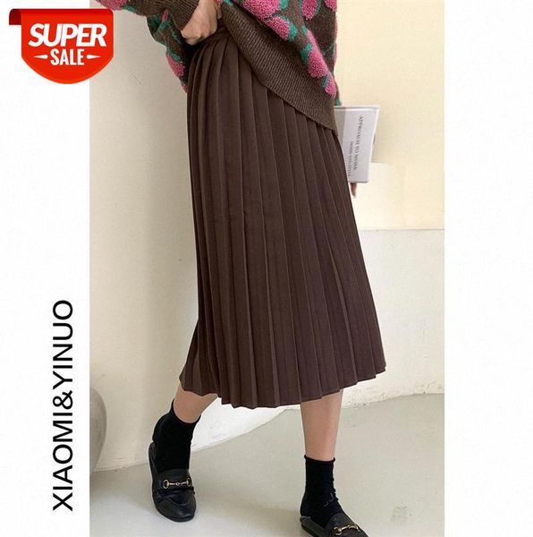 

[ou fan] 7759 pleated solid color skirt, loose high waist, thin a-body female skirt #gn3z, Black;gray