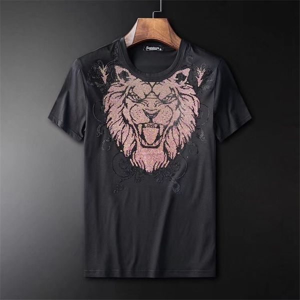 

t shirts summer style short sleeve hip hop street breathable fitness men's rhinestone t-shirt, White;black