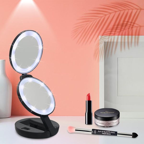 

compact mirrors portable mini makeup mirror three folding led vanity with lights cosmetic luces para espejo de maquillaje