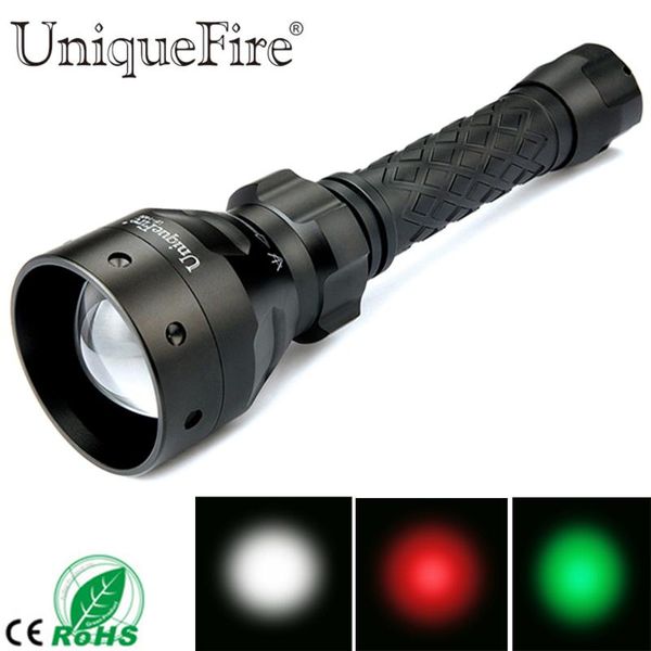

uniquefire torch 1406-xp-e 3w red/green/white light adjustable led waterproof black body + two slot charger flashlights torches