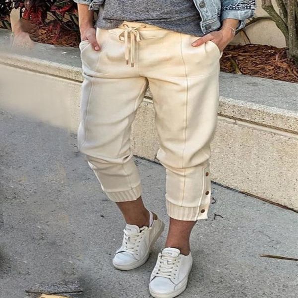 

women's pants & capris summer 2021 trousers harem solid color elastic waist lace-up casual women streetwear#f3, Black;white