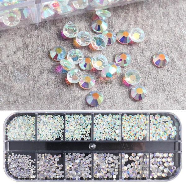 

1box 18g 12 grids 3d shining rhinestone design nail decor embellishment sequins crystal flatback for women art decorations, Silver;gold