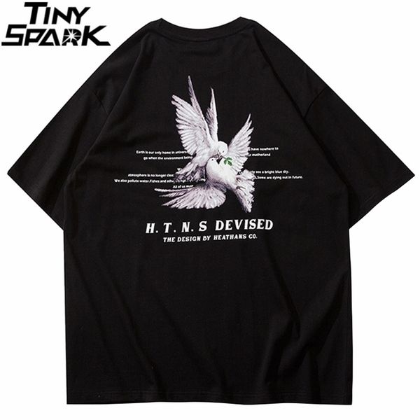 

men streetwear harajuku tshirt pigeon letter printed t shirt hip hop cotton casual summer short sleeve t-shirt tees 210409, White;black