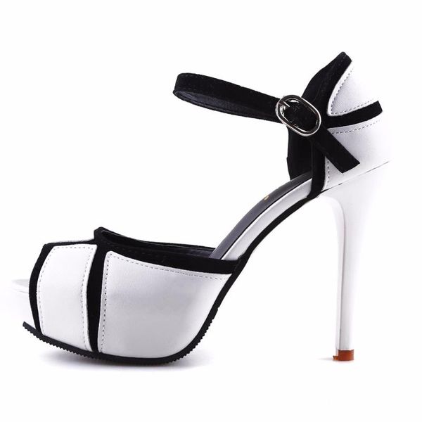 

summer hollow buckle women's shoes european and american fight color fish mouth fine with high heels young daily sandals, Black