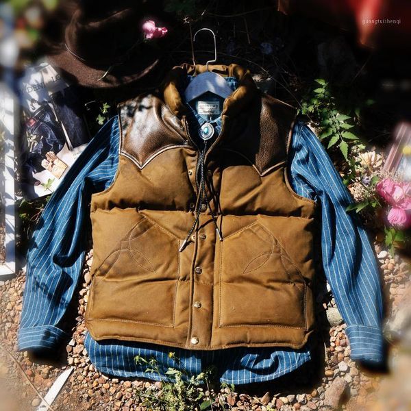 

men's leather & faux down cow duck vest, Black