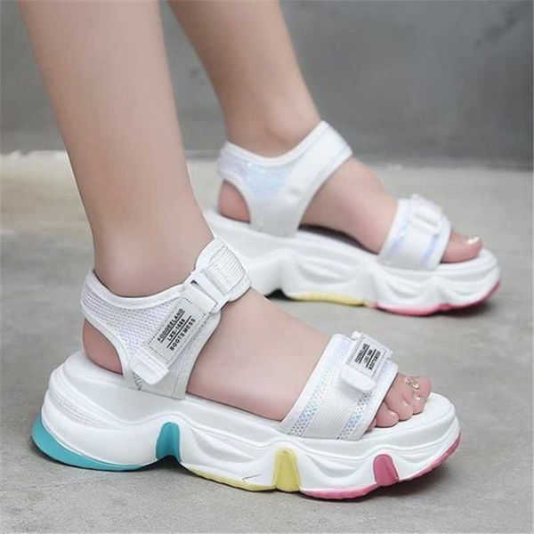 

dress shoes 2021 summer women's platform gladiator sandals fashion mixed colors sequins wedges casual beach chunky girl sneakers, Black
