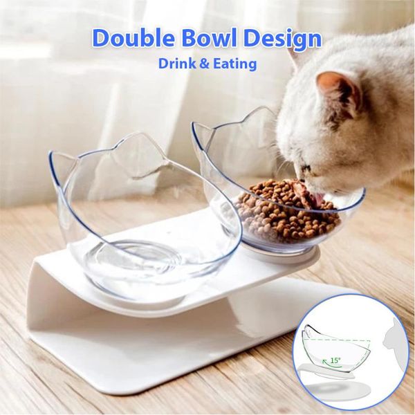 

cat bowls & feeders transparent non-slip double feeding with raised stand pet and water pubby multi-purpose bowl supplies
