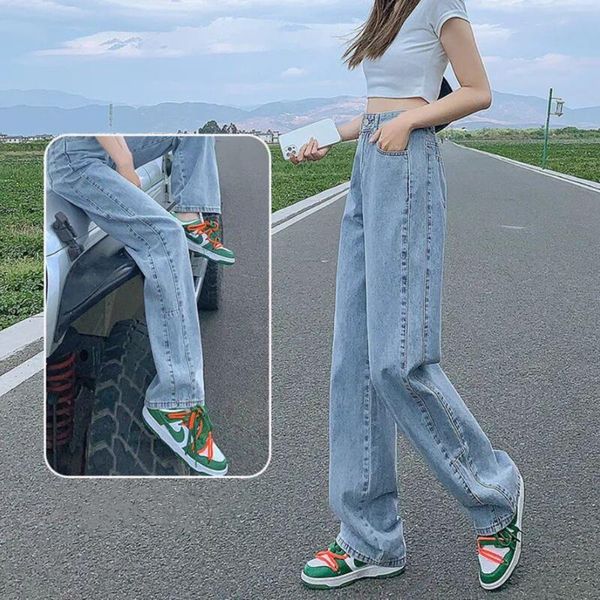 

women's jeans vintage femme y2k high waist wide leg mom for women bottom baggy denim pants boyfriend trousers streetwear calça f, Blue