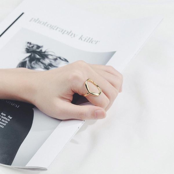 

cluster rings irregular hollow out ellipse 925 sterling silver for women resizable handmade bague femme argent accesorios jewelry, Golden;silver