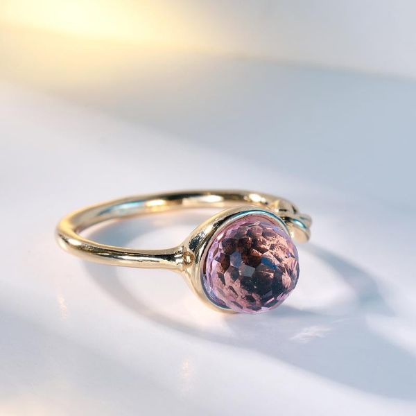 

trendy simple exquisite spherical crystal ring charm elegant lady inlay with pink zircon wedding engagement party rings, Slivery;golden