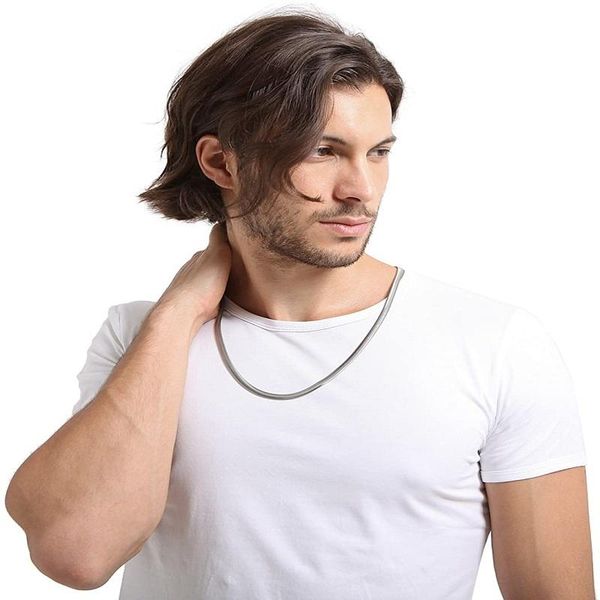 

chokers 1pcs 6mm snake necklace for men flexible flat herringbone chains italian solid stainless steel link thin boho accessories hiphop, Golden;silver