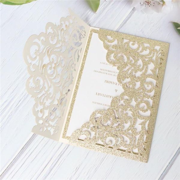 

greeting cards glitter invitations hollow gold silver rose wedding bridal gift card birthday customized printing