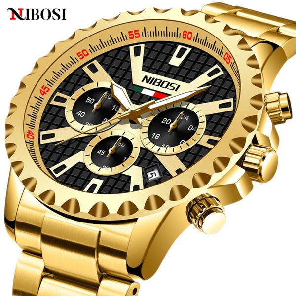 

wristwatches nibosi 2021 men watches gold watch stainless steel big dial wristwatch quartz sport relogio masculino, Slivery;brown