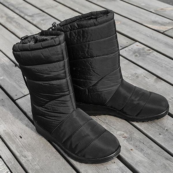 

boots women winter snow warm casual shoes waterproof antiskid thick fur inside mid-calf plus size booties, Black