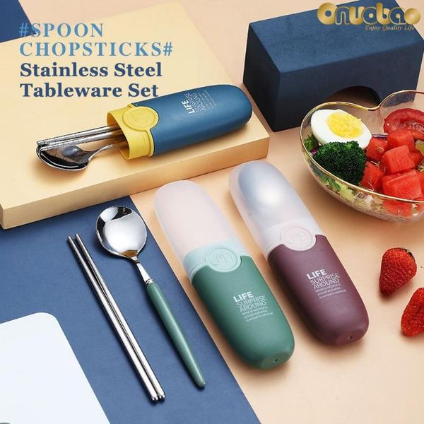 

dinnerware sets [onuobao] 304 stainless steel chopsticks spoon set of 2 portable boxed children's student travel tableware ceramic hand