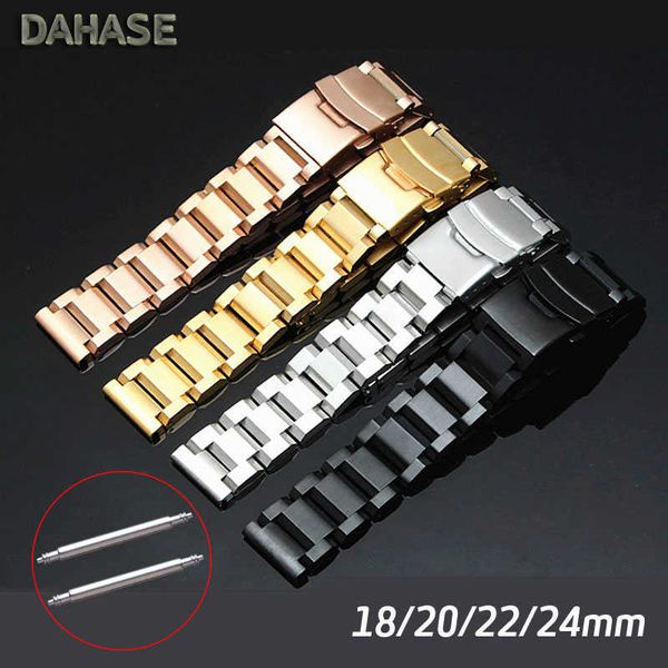 

watch band 18mm 20mm 22mm 24mm strap double insurance replacement metal watch strap solid stainless steel watchband wristband h0915, Silver