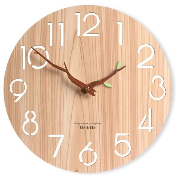 

wall clocks wooden 3d clock modern design nordic children's room decoration kitchen art hollow watch home decor 12 inch